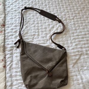 NWOT khaki Gray Canvas crossbody bag with leather strap